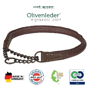 AKAH olive leather collar round stitched