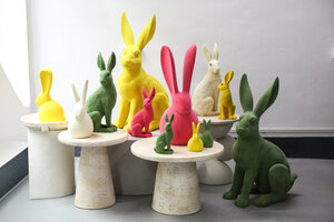 Iagan Green Flock Fabric Terracotta Rabbit sitting S 2