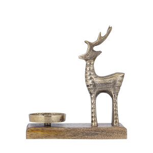 Novan Ant Gold Aluminum Tealight Holder with Wooden Base A 1