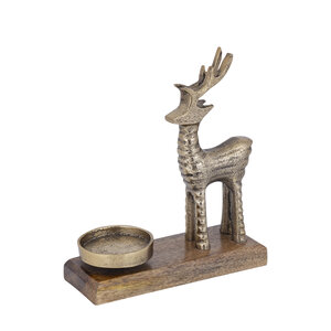 Novan Ant Gold Aluminum Tealight Holder with Wooden Base A 2