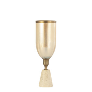 Tadh Brass Glass Storm Lamp Travertine Base Round S 1