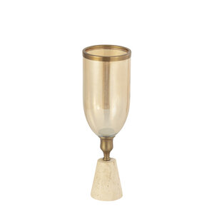 Tadh Brass Glass Storm Lamp Travertine Base Round S 3
