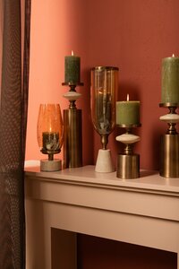 Tadh Brass Glass Storm Lamp Travertine Base Round S 4
