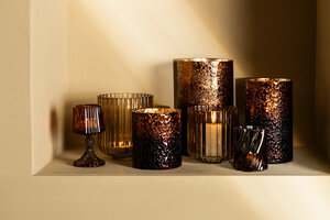 Saida Brown Glass Hurricane Lamp with Beads, dark base M 2