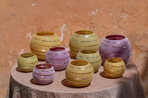Numair Yellow Round Glass Hurricane Lamp with Velvet Cover S 2
