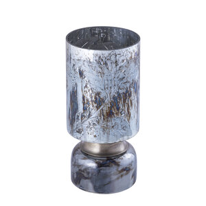 Navanah Blue glass storm lamp with leaf engraving round L 3
