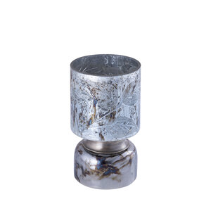 Navanah Blue Glass Hurricane Lamp with Leaf Etching Round S 3