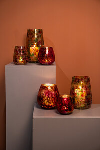 Mayna Pink Orange Glass Ball Hurricane Lamp crackle L 3