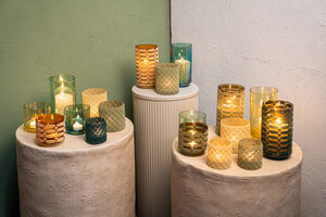 Marabel Teal round glass hurricane lantern chandelier look 4