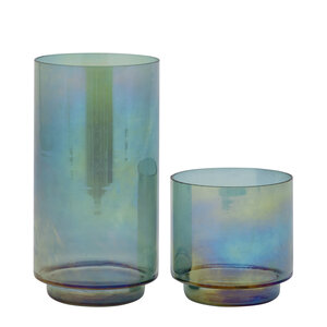 Marabel Teal round glass hurricane lantern chandelier look 5