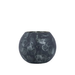 Maky Grey round glass hurricane lantern with golden lid S 1