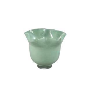 Macarena Green Glass Round Hurricane Lantern Wave Pattern 1