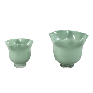 Macarena Green Glass Round Hurricane Lantern Wave Pattern 2