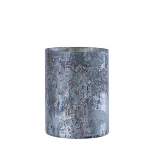 Lucia's Blue Glass Hurricane Lamp Leaves Pattern S 1