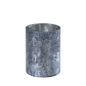 Lucia's Blue Glass Hurricane Lamp Leaves Pattern S 2