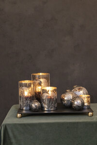 Lucia's Blue Glass Hurricane Lamp Leaves Pattern S 3
