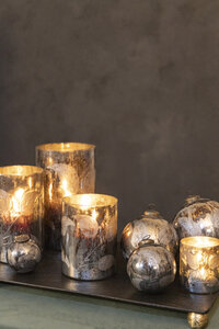 Lucia's Blue Glass Hurricane Lamp Leaves Pattern S 4