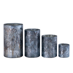 Lucia's Blue Glass Hurricane Lamp Leaves Pattern S 5
