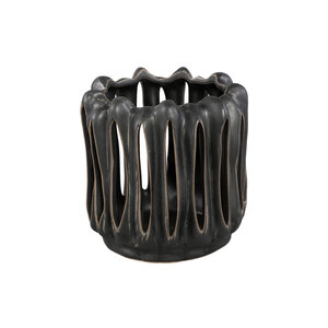 Luci Black Ceramic Storm Lantern open ribbed round M 1