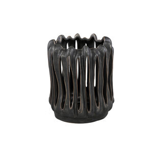 Luci Black Ceramic Storm Lantern open ribbed round L 1