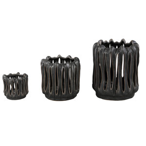 Luci Black Ceramic Storm Lantern open ribbed round L 2