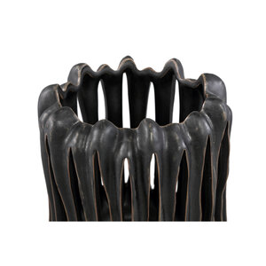 Luci Black Ceramic Storm Lantern open ribbed round L 3