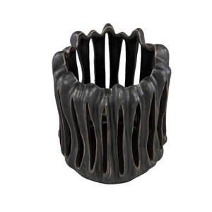 Luci Black Ceramic Storm Lantern open ribbed round L 4