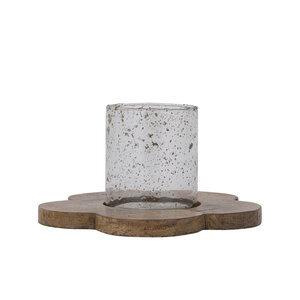 Lailey flower storm lantern made of brown wood with glass L 1