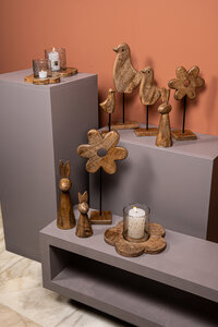 Lailey flower storm lantern made of brown wood with glass L 2