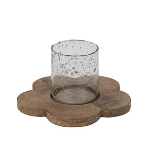 Lailey flower storm lantern made of brown wood with glass L 4