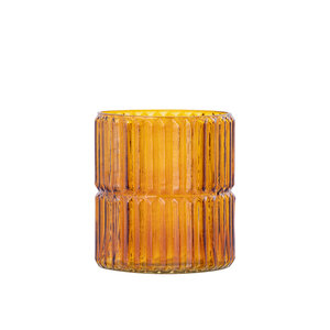 Hosanna Amber rundes geripptes Glas-Sturmlicht glänzendS
