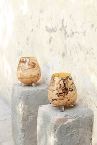 Jamillia brown round glass hurricane lantern on feet L 2