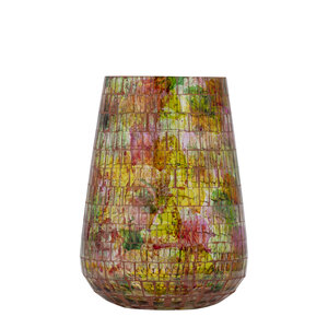 Avra multicolored round mosaic glass hurricane lantern M 1