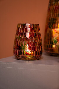 Avra multicolored round mosaic glass hurricane lantern M 2