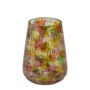 Avra multicolored round mosaic glass hurricane lantern M 3