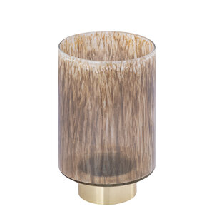 Allie Brown glass hurricane lamp round metal gold base L 1