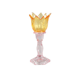 Adamma Yellow Glass Tulip-Shaped Hurricane Lamp