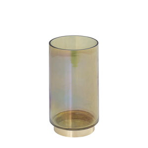 Norah Green glass hurricane lamp with gold-colored metal base 1