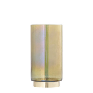 Norah Green glass hurricane lamp with gold-colored metal base 2