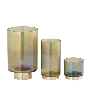 Norah Green glass hurricane lamp with gold-colored metal base 3