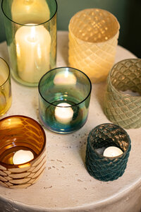 Marabel Green round glass tealight holder with lustre effect 2