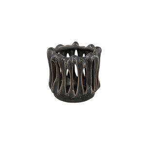 Luci Black Ceramic Tealight open ribbed round S 1