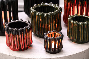 Luci Black Ceramic Tealight open ribbed round S 3