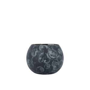 Maky grey round glass tealight with golden lid 1