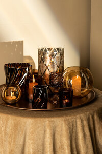 Lenore Gold glossy glass round tealight in turquoise 2