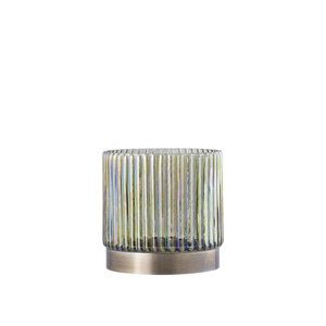 Kyden Green Glass Tealight ribbed golden round base 1