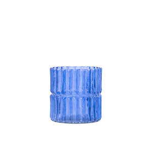 Hosanna Blue round ribbed glass tealight holder glossy 1