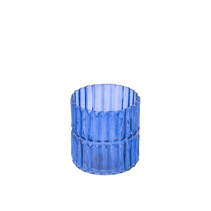 Hosanna Blue round ribbed glass tealight holder glossy 3