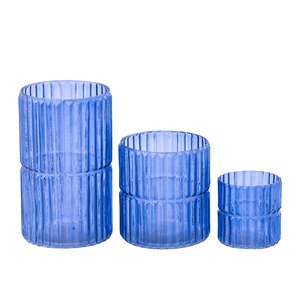 Hosanna Blue round ribbed glass tealight holder glossy 5