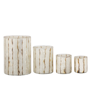 Danya Creme Glas rund Teelicht Papier Mosaik L 3